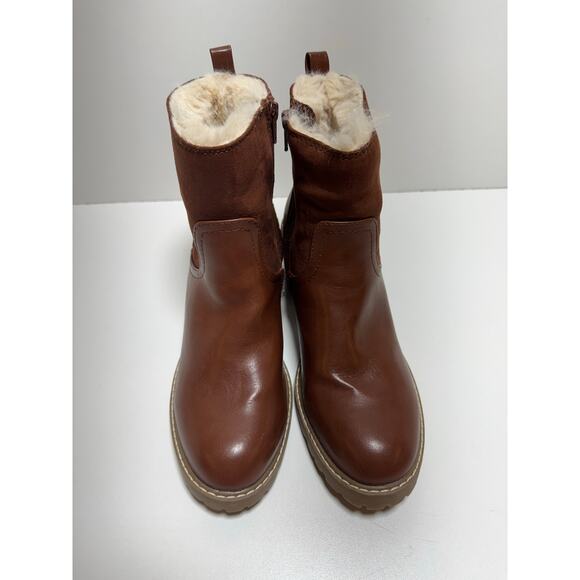 Chunky Block Heel Women’s Faux Fur Lined Ankle Boots Sz 9.5 Camel Brown - Picture 3 of 8